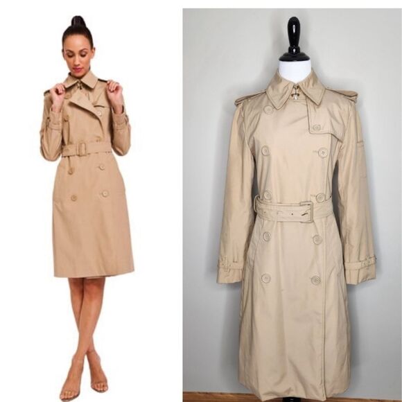 Norma Kamali Urbane Khaki Tan Double Breasted Belted Trench Coat Size M - Picture 1 of 9